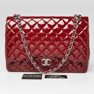 Chanel Red Quilted Patent Leather Classic Maxi Double Flap Bag
